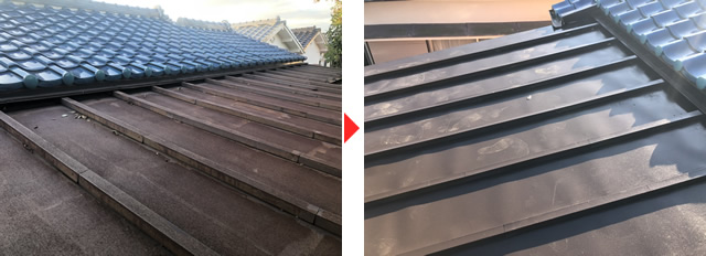 神戸市北区のお客様宅　鉄板屋根、ガルバリウム鋼板の塗装例